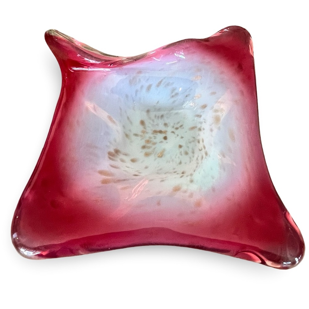Vintage Fratelli Tosso Italian Murano Art Glass Pink White Gold Dish - Picture 2 of 11